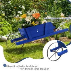 Blumenwagen mit 9 Magnetischen Zubehörteilen & 1 Eisenrad & 2 Griffen Pflanzwagen Blumenkarre Blau