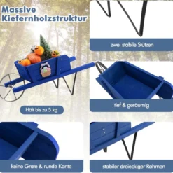 Blumenwagen mit 9 Magnetischen Zubehörteilen & 1 Eisenrad & 2 Griffen Pflanzwagen Blumenkarre Blau