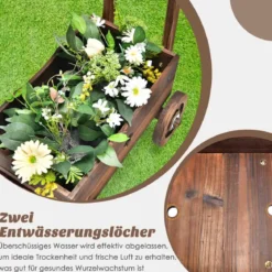 Blumenwagen Pflanzkasten aus Holz mit Rädern 68 x 38,5 x 53,5 cm Braun