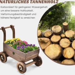 Blumenwagen Pflanzkasten aus Holz mit Rädern 68 x 38,5 x 53,5 cm Braun