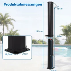 Bodenelement für Solardusche 100 x 60 x 2,5 cm + 60L Solardusche inkl. Abdeckung Schwarz Set