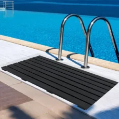 Bodenelement für Solardusche 100 x 60 x 2,5 cm + 60L Solardusche inkl. Abdeckung Schwarz Set