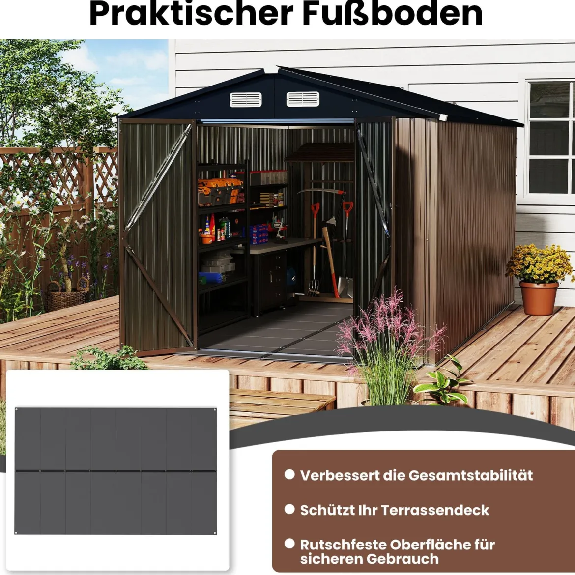 Bodenplatte für Geräteschuppen 343 cm x 215 cm Gartenhaus-Fundament mit rutschfester Oberfläche