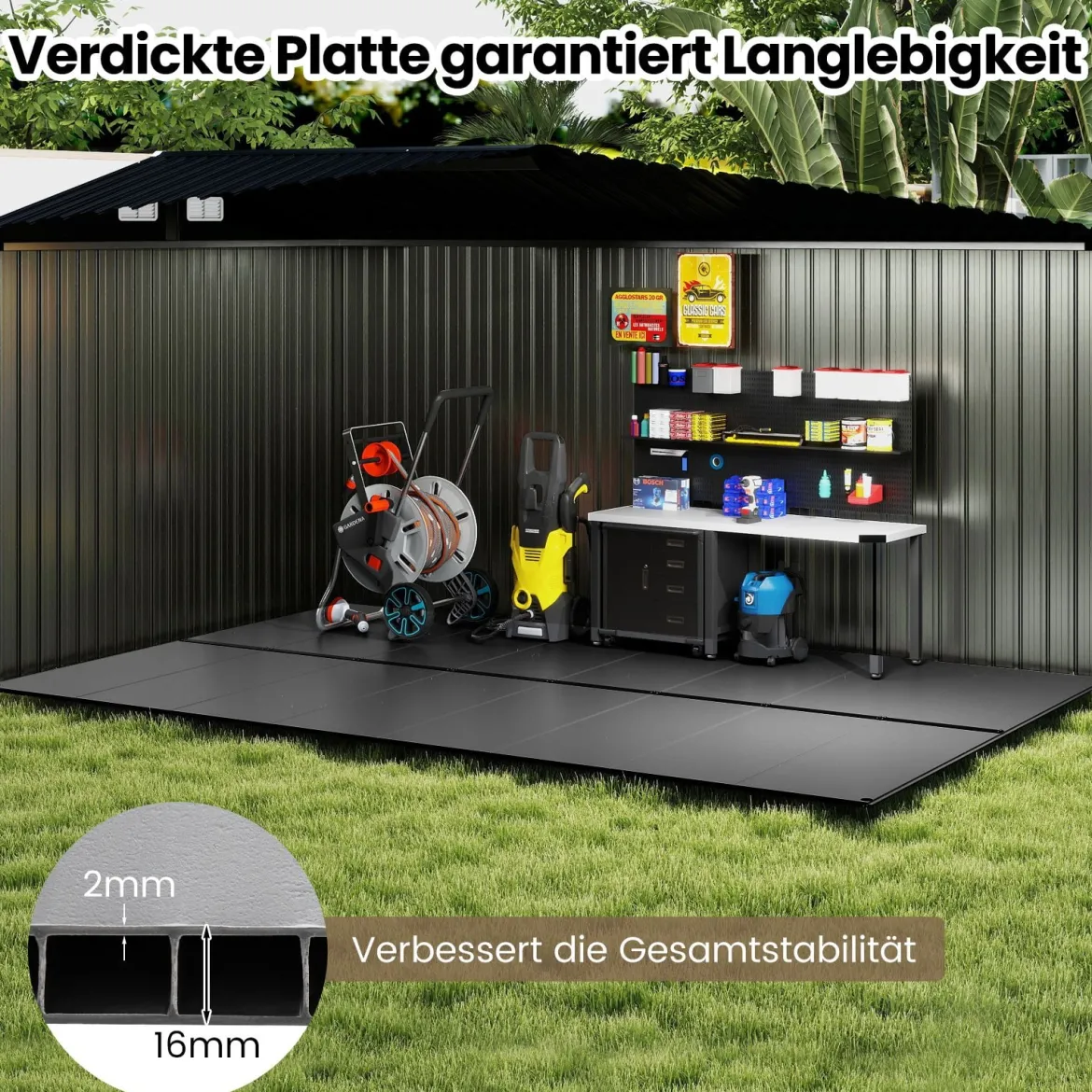 Bodenplatte für Geräteschuppen 343 cm x 215 cm Gartenhaus-Fundament mit rutschfester Oberfläche