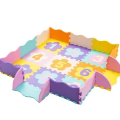 Bodenspielmatte mit abnehmbaren Blumenform- und Zahlenmustern Puzzlematte 50 Stück Bunt