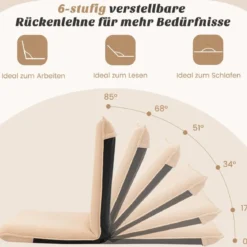 Bodenstuhl Bodensessel mit 6- stufig Verstellbarer Rückenlehne Game Sessel gepolstert Beige