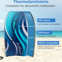 Bodyboard für Kinder Surfbrett mit EPS-Kern XPE-Deck HDPE-Unterseite & Handgelenkschlaufe 104cm