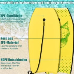 Bodyboard leichtgewichtig Schwimmbrett mit EPS-Kern & XPE Oberfläche für Kinder & Erwachsene 106cm Gelb