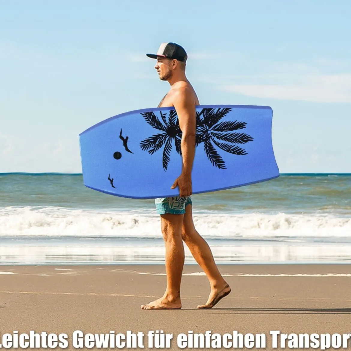 Bodyboard leichtgewichtig Schwimmbrett für den Strand für Kinder & Erwachsene 106cm Blau