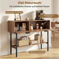 Boho Konsolentisch mit 2 Fächern & Offene Ablage Schmaler Flurtisch Blastbar bis 90 kg Natur