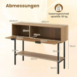 Boho Konsolentisch mit 2 Fächern & Offene Ablage Schmaler Flurtisch Blastbar bis 90 kg Natur