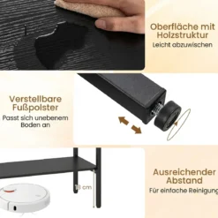 Boho Konsolentisch mit 2 Fächern & Offene Ablage Schmaler Flurtisch Blastbar bis 90 kg Schwarz