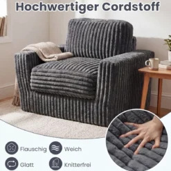Boneless Einzelsofa aus Cord & Schaumstoff Einzelsessel mit Abnehmbarem Bezug & Rutschfester Unterseite