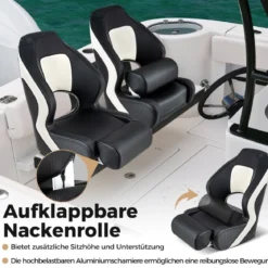 Bootsstuhl mit Hochklappbarer Nackenrolle & Wasserfestem PVC-Lederbezug Steuerstuhl