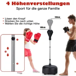 Boxball mit Ständer 4-fach verstellbare Höhe Standboxball mit befüllbarem Ständer Schwarz