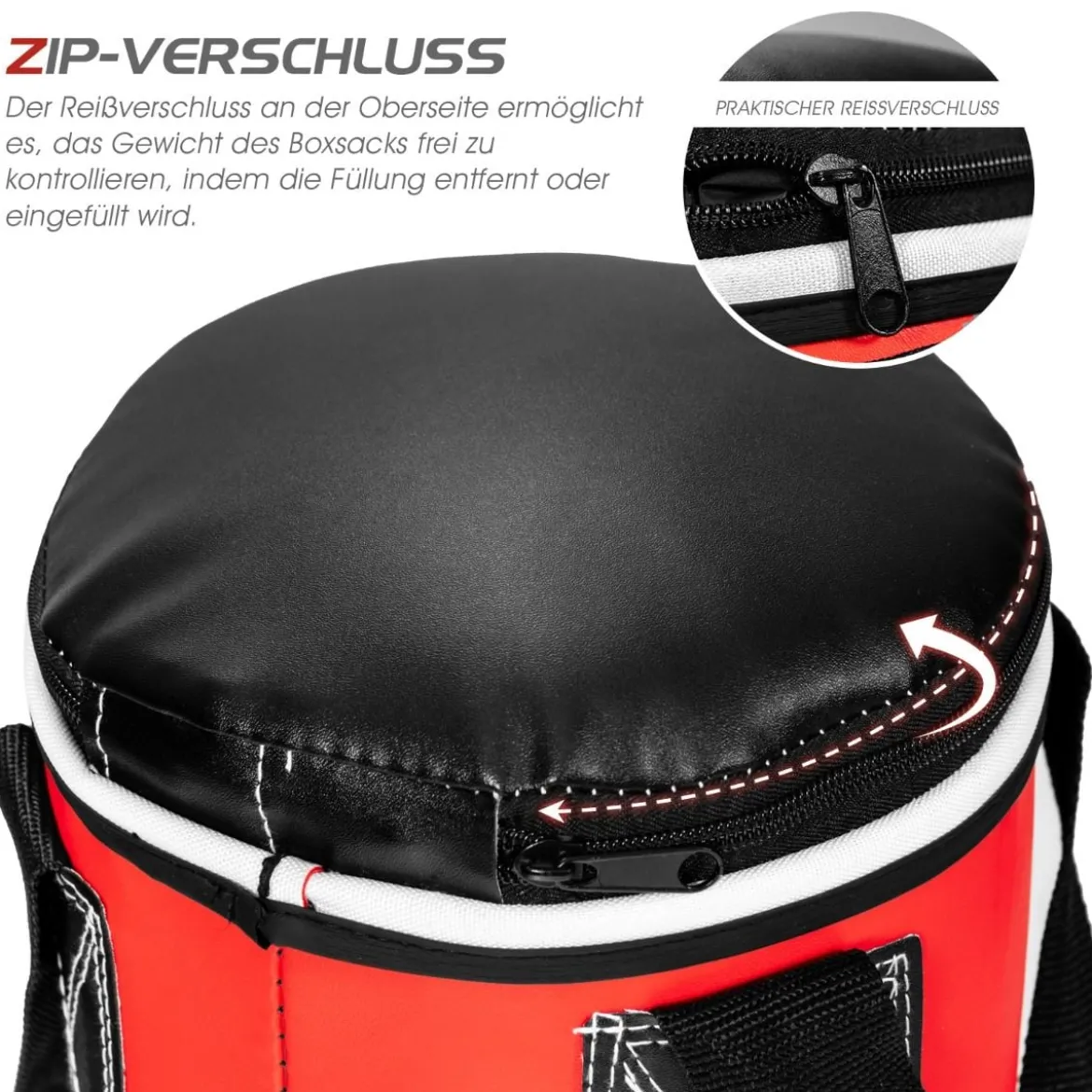 Boxsack Set mit 8oz Boxhandschuhen Handschlaufen Tasche Punchingsack für Kinder und Erwachsene Schwarz + Rot