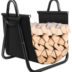 Brennholzregal mit Segeltuch-Tragetasche Kaminholzhalter mit Robustem Metallrahmen Schwarz