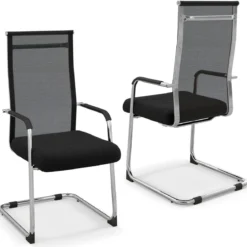 Büro-Gästestühle im 2er-Set Konferenzstuhl für Besprechungsräume mit Metall-Kufenfuß 55 x 64 x 108 cm Schwarz