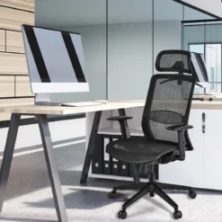 Bürostuhl auf Rollen Ergonomischer Netz Bürostuhl Gamingstuhl 68 x 68 x 114,5-124,5 cm Schwarz