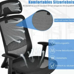 Bürostuhl auf Rollen Ergonomischer Netz Bürostuhl Gamingstuhl 68 x 68 x 114,5-124,5 cm Schwarz