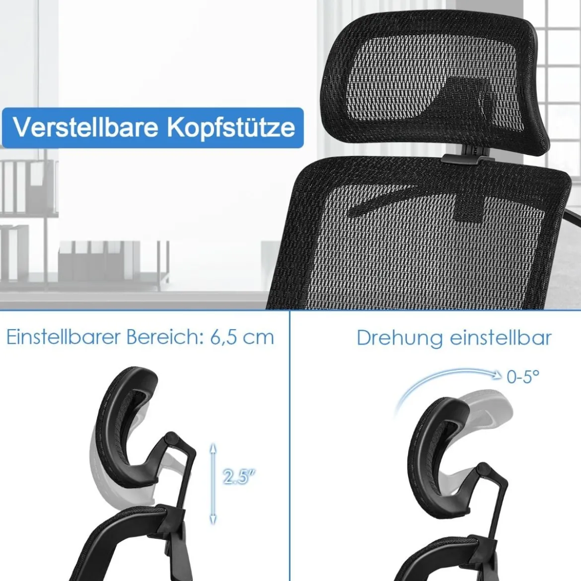 Bürostuhl auf Rollen Ergonomischer Netz Bürostuhl Gamingstuhl 68 x 68 x 114,5-124,5 cm Schwarz