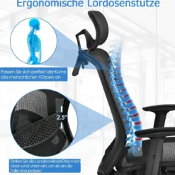 Bürostuhl auf Rollen Ergonomischer Netz Bürostuhl Gamingstuhl 68 x 68 x 114,5-124,5 cm Schwarz