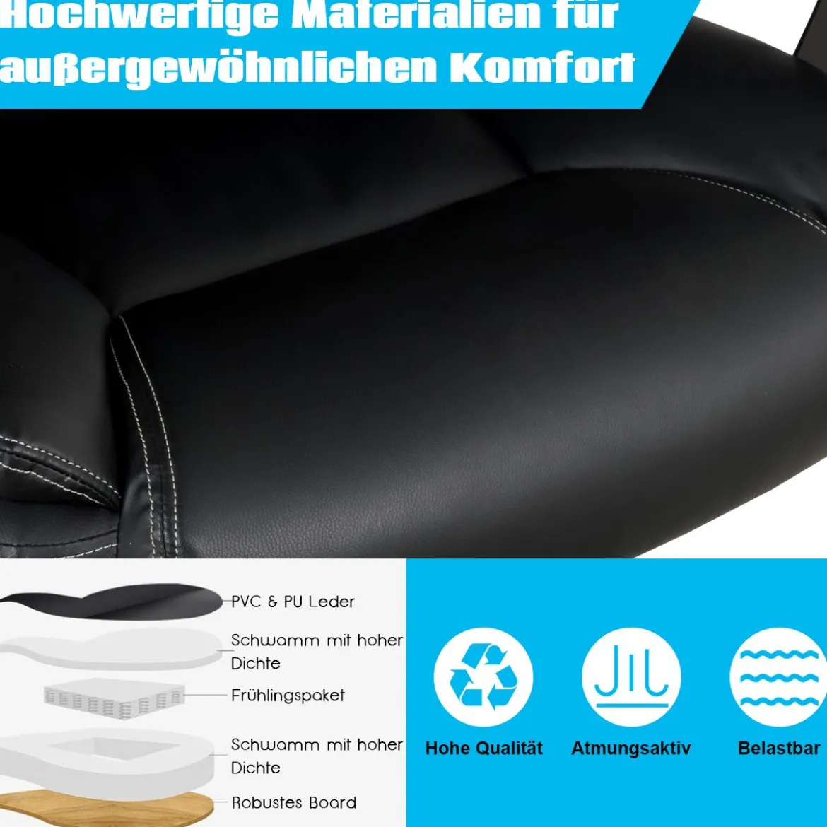 Bürostuhl Chefsessel Höhenverstellbarer Computerstuhl 360 ° drehbar belastbar bis 220kg