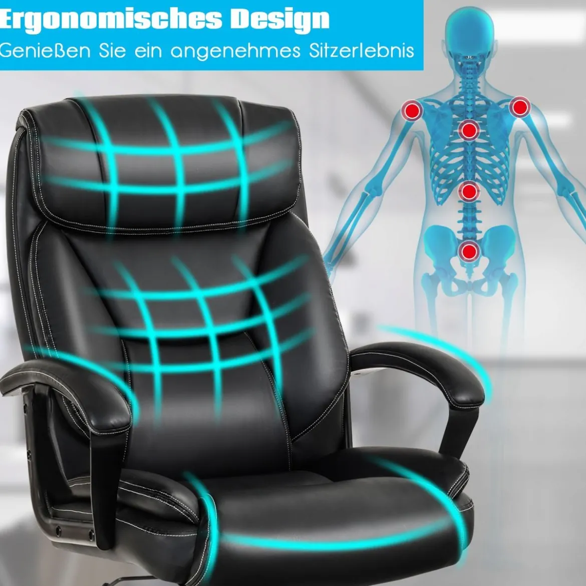 Bürostuhl Chefsessel Höhenverstellbarer Computerstuhl 360 ° drehbar belastbar bis 220kg