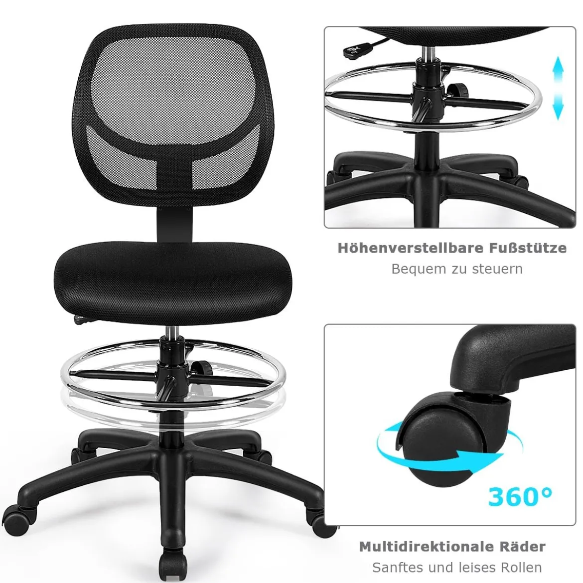 Bürostuhl Computerstuhl Höheverstellbar Drehstuhl Netzstuhl 63 x 64 x 95,5 - 114,5 cm Schwarz