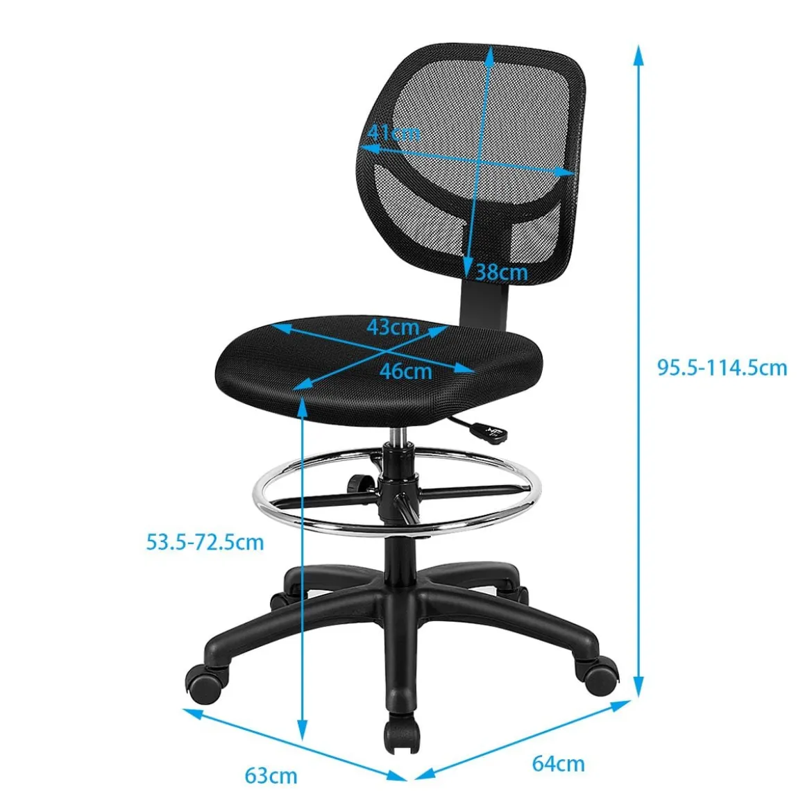 Bürostuhl Computerstuhl Höheverstellbar Drehstuhl Netzstuhl 63 x 64 x 95,5 - 114,5 cm Schwarz