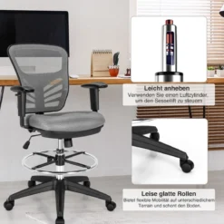 Bürostuhl Drehstuhl mit Rollen Höhenverstellbarer Stuhl mit ußstütze 67 x 67 x 105 - 125,5 cm Schwarz