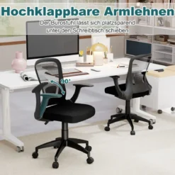Bürostuhl ergonomischer Drehstuhl mit hochklappbaren Armlehnen & Lendenstütze