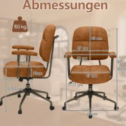 Bürostuhl ergonomischer Drehstuhl mit Armlehnen & Rollen Computerstuhl gepolstert höhenverstellbar