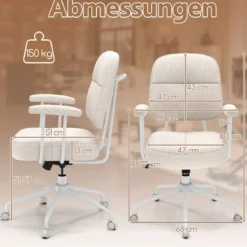 Bürostuhl ergonomischer Drehstuhl mit Armlehnen & Rollen Computerstuhl gepolstert Beige