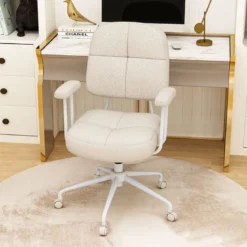 Bürostuhl ergonomischer Drehstuhl mit Armlehnen & Rollen Computerstuhl gepolstert Beige