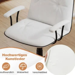 Bürostuhl ergonomischKunstleder Schreibtischstuhl mit gepolsterten Armlehnen & breitem Sitz Weiß