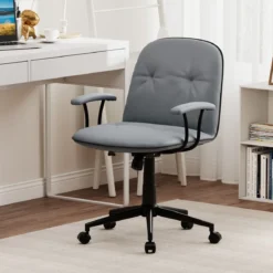 Bürostuhl ergonomischKunstleder Schreibtischstuhl mit gepolsterten Armlehnen & breitem Sitz Grau