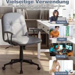 Bürostuhl ergonomischKunstleder Schreibtischstuhl mit gepolsterten Armlehnen & breitem Sitz Grau