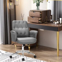 Bürostuhl Kunstleder Ergonomischer Schreibtischstuhl Höhenverstellbarer Drehstuhl Grau