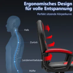 Bürostuhl mit höhenverstellbarem Sitz PC Gaming-Stuhl Ergonomisch Rot