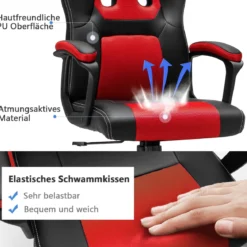 Bürostuhl mit höhenverstellbarem Sitz PC Gaming-Stuhl Ergonomisch Rot