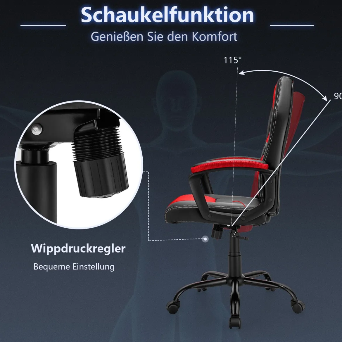 Bürostuhl mit höhenverstellbarem Sitz PC Gaming-Stuhl Ergonomisch Rot