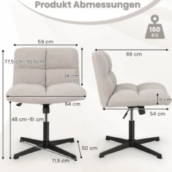 Bürostuhl mit Lammfellimitat & Breitem Sitz & Wippfunktion Höhenverstellbarer Schreibtischstuhl Grau