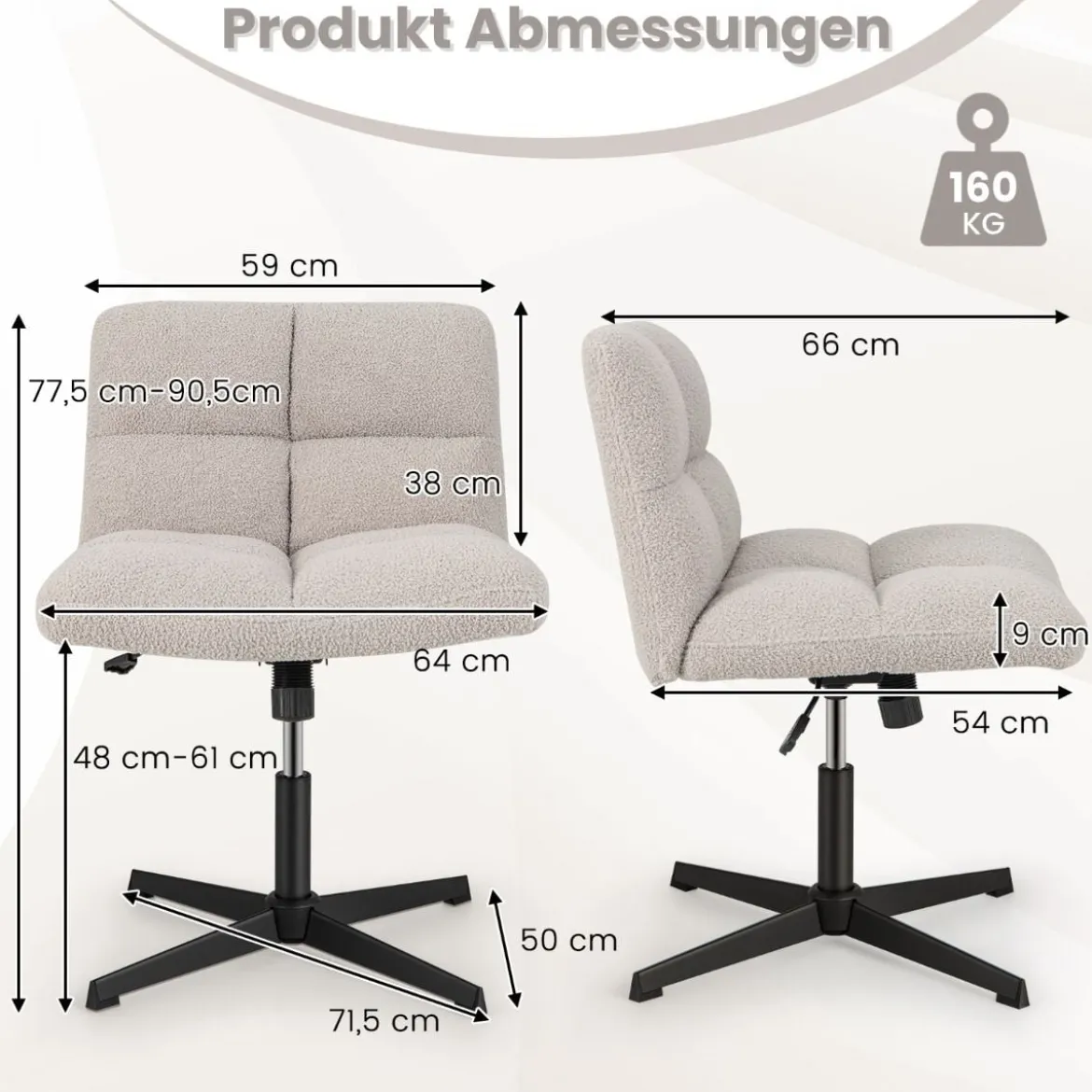 Bürostuhl mit Lammfellimitat & Breitem Sitz & Wippfunktion Höhenverstellbarer Schreibtischstuhl Grau