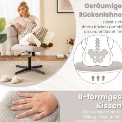 Bürostuhl mit Lammfellimitat & Breitem Sitz & Wippfunktion Höhenverstellbarer Schreibtischstuhl Grau