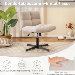 Bürostuhl mit Lammfellimitat & Breitem Sitz & Wippfunktion Höhenverstellbarer Schreibtischstuhl Grau