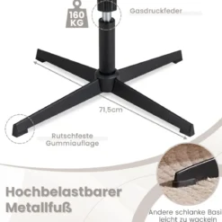 Bürostuhl mit Lammfellimitat & Breitem Sitz & Wippfunktion Höhenverstellbarer Schreibtischstuhl Grau