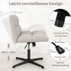 Bürostuhl mit Lammfellimitat & Breitem Sitz & Wippfunktion Höhenverstellbarer Schreibtischstuhl Grau