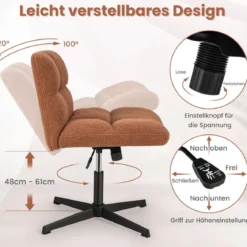 Bürostuhl mit Lammfellimitat & Breitem Sitz & Wippfunktion Höhenverstellbarer Schreibtischstuhl