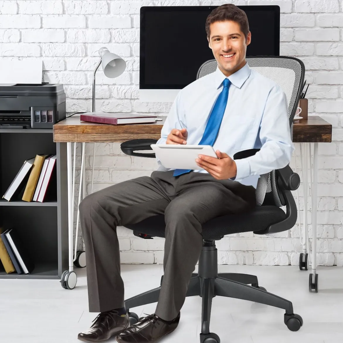 Bürostuhl mit Massagefunktion Ergonomischer Schreibtischstuhl Lendenwirbelstütze Drehstuhl mit hoher Rückenlehne höhenverstellbar Grau